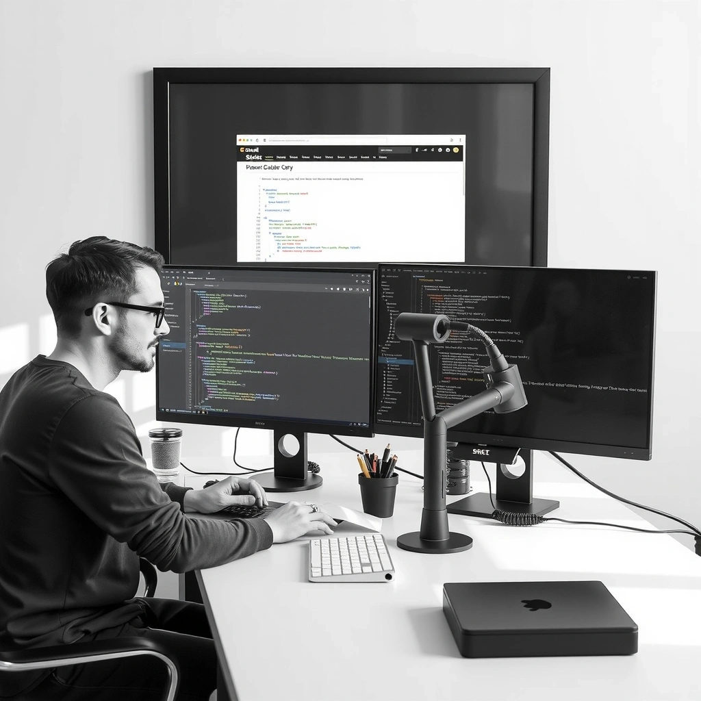 Professional web development workspace with modern design tools